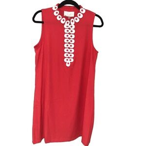 NWT Pappagallo Womens Embroidered Dress Coral‎ Zip Front Beachy Coastal Size 10